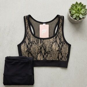 NWT Fabletics Kamila Seamless Bra L Snake Print Black Beige Ribbed Low Impact